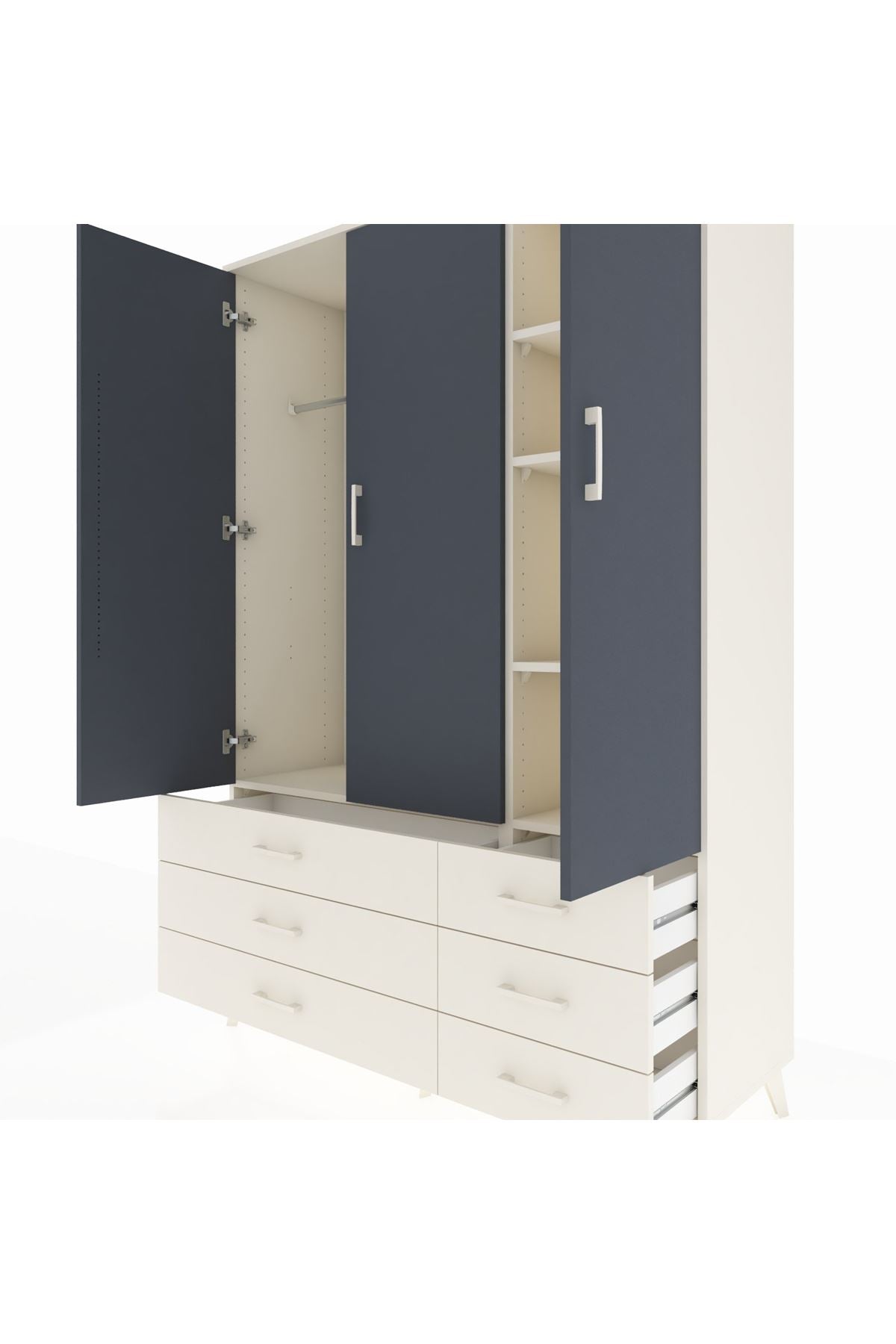 Hyperion Dolap 5 Raflı 6 Çekmeceli Tek Askılı 132x44x195 Aytaşı-Antrasit/Aytaşı