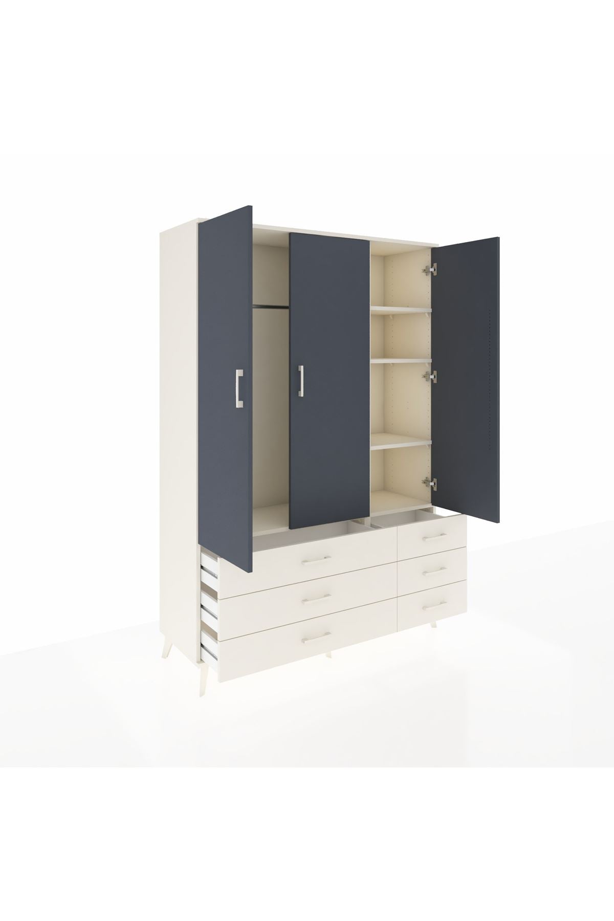 Hyperion Dolap 5 Raflı 6 Çekmeceli Tek Askılı 132x44x195 Aytaşı-Antrasit/Aytaşı