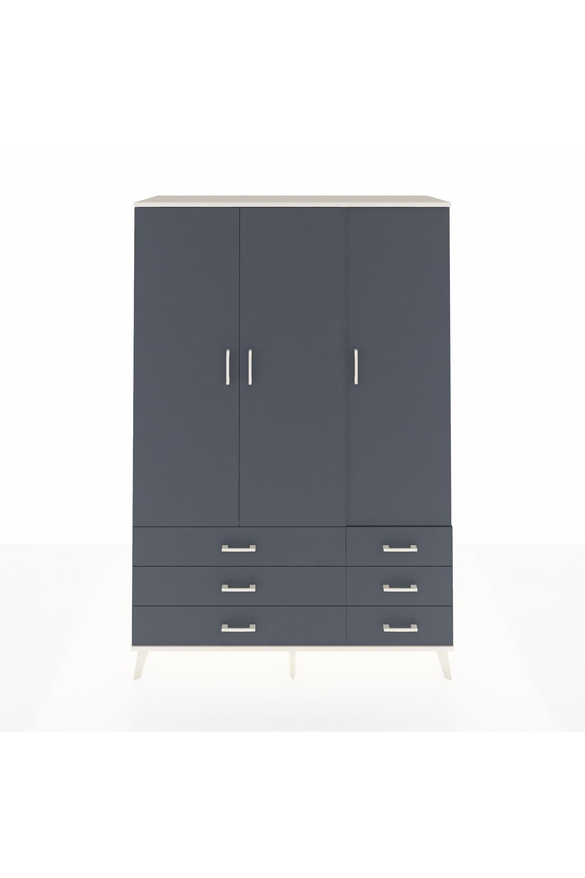 Hyperion Dolap 5 Raflı 6 Çekmeceli Tek Askılı 132x44x195 Aytaşı-Antrasit/Antrasit