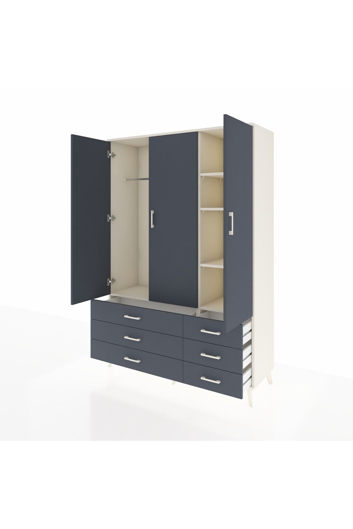 Hyperion Dolap 5 Raflı 6 Çekmeceli Tek Askılı 132x44x195 Aytaşı-Antrasit/Antrasit