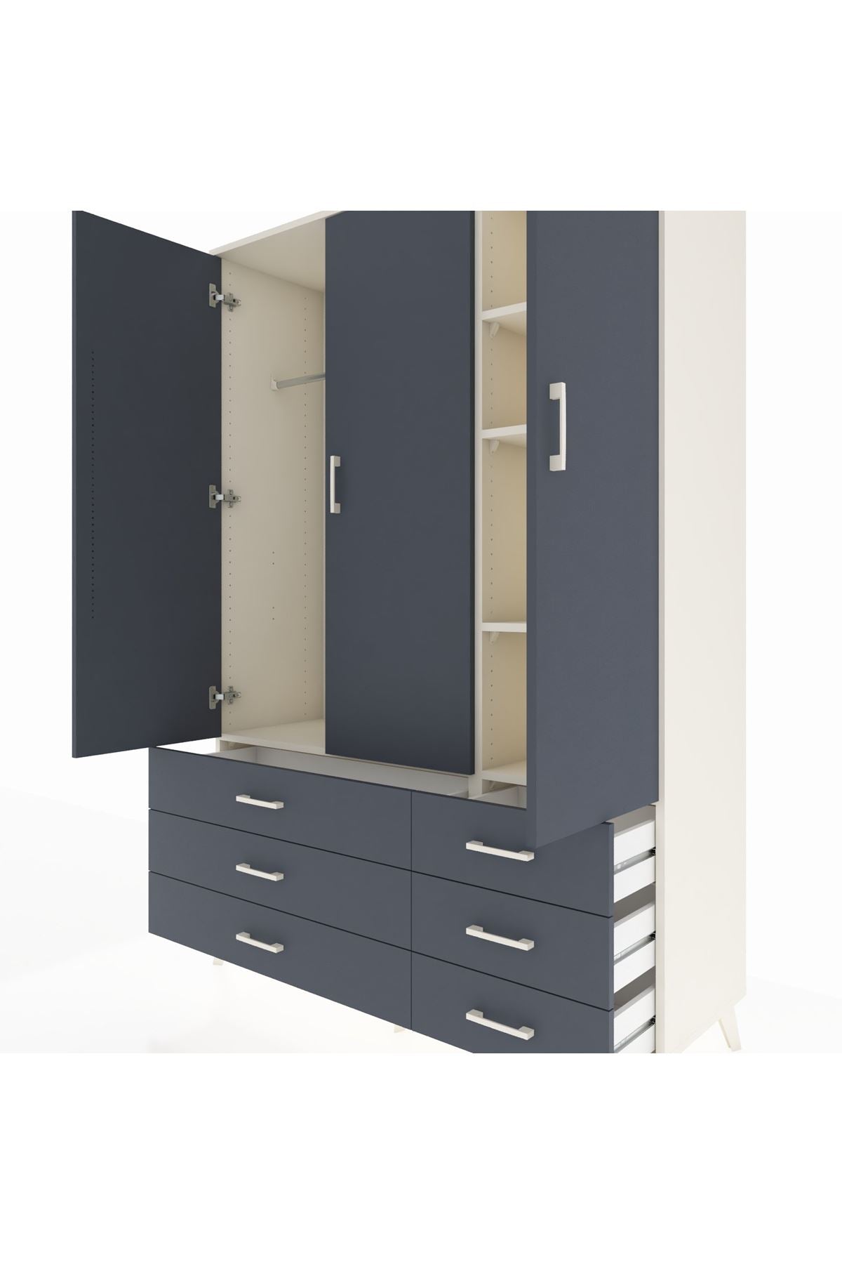 Hyperion Dolap 5 Raflı 6 Çekmeceli Tek Askılı 132x44x195 Aytaşı-Antrasit/Antrasit