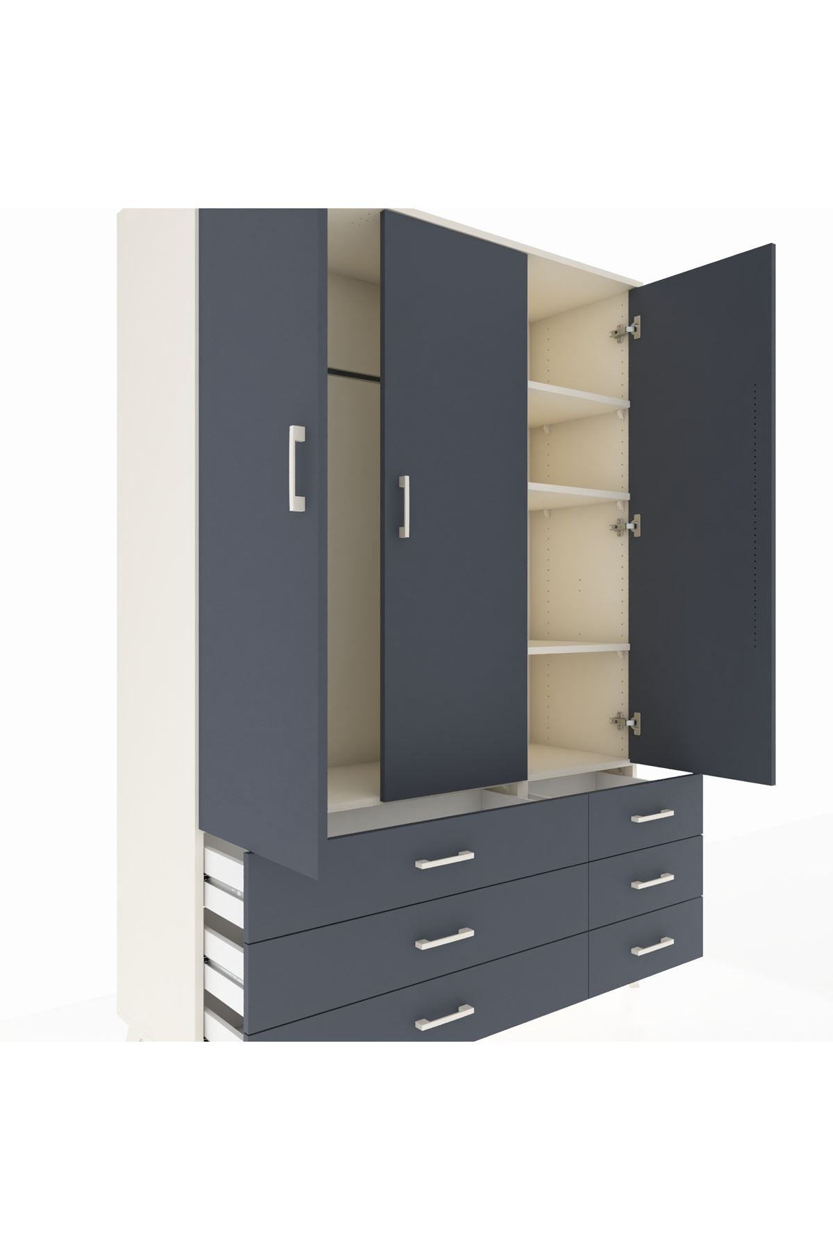 Hyperion Dolap 5 Raflı 6 Çekmeceli Tek Askılı 132x44x195 Aytaşı-Antrasit/Antrasit