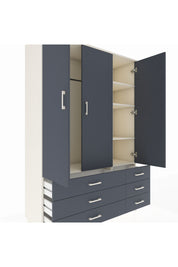 Hyperion Dolap 5 Raflı 6 Çekmeceli Tek Askılı 132x44x195 Aytaşı-Antrasit/Antrasit