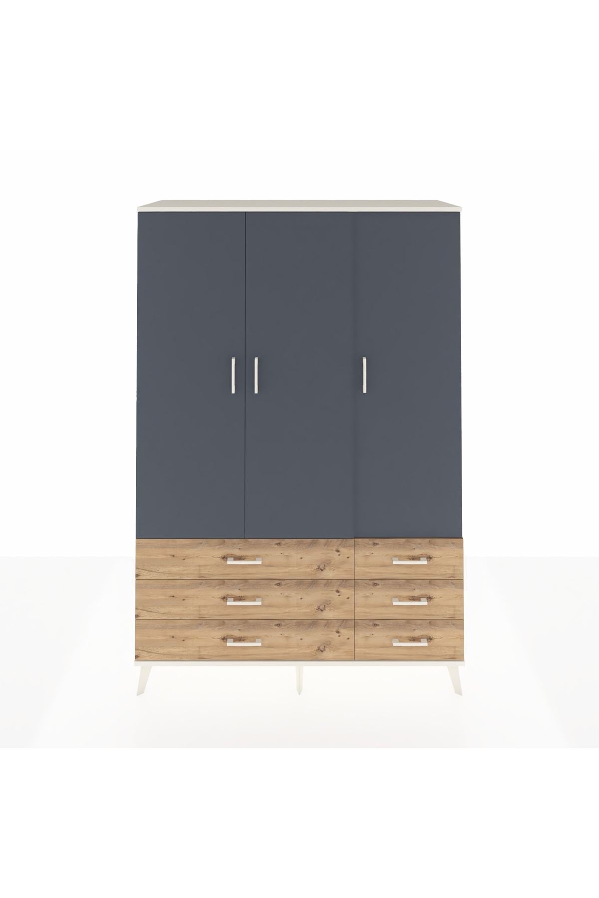 Hyperion Dolap 5 Raflı 6 Çekmeceli Tek Askılı 132x44x195 Aytaşı-Antrasit/Çam