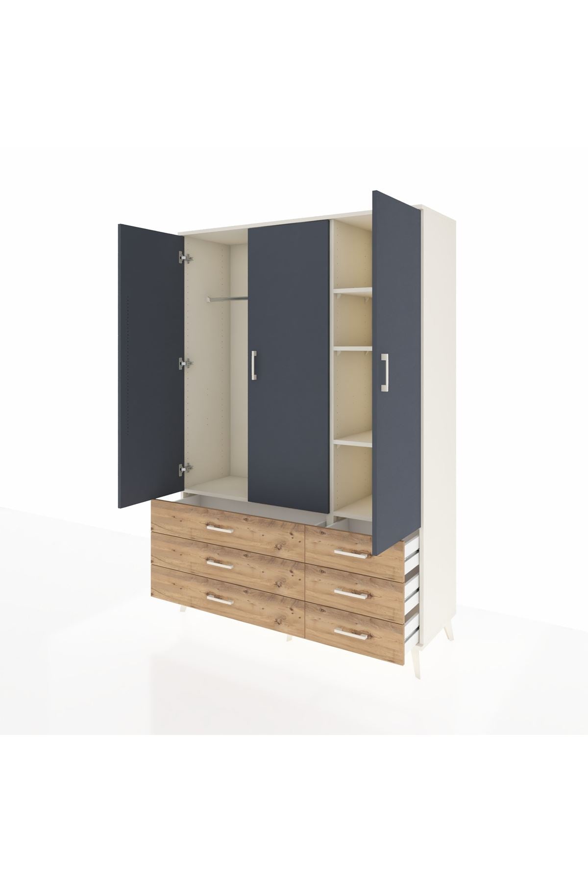 Hyperion Dolap 5 Raflı 6 Çekmeceli Tek Askılı 132x44x195 Aytaşı-Antrasit/Çam