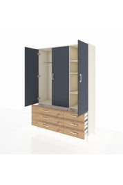 Hyperion Dolap 5 Raflı 6 Çekmeceli Tek Askılı 132x44x195 Aytaşı-Antrasit/Çam