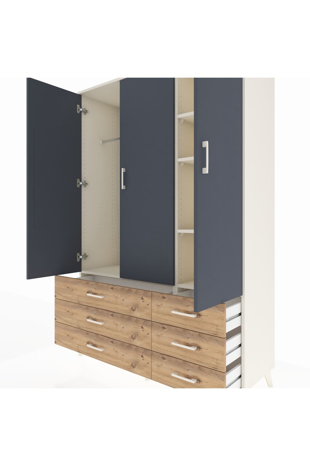 Hyperion Dolap 5 Raflı 6 Çekmeceli Tek Askılı 132x44x195 Aytaşı-Antrasit/Çam