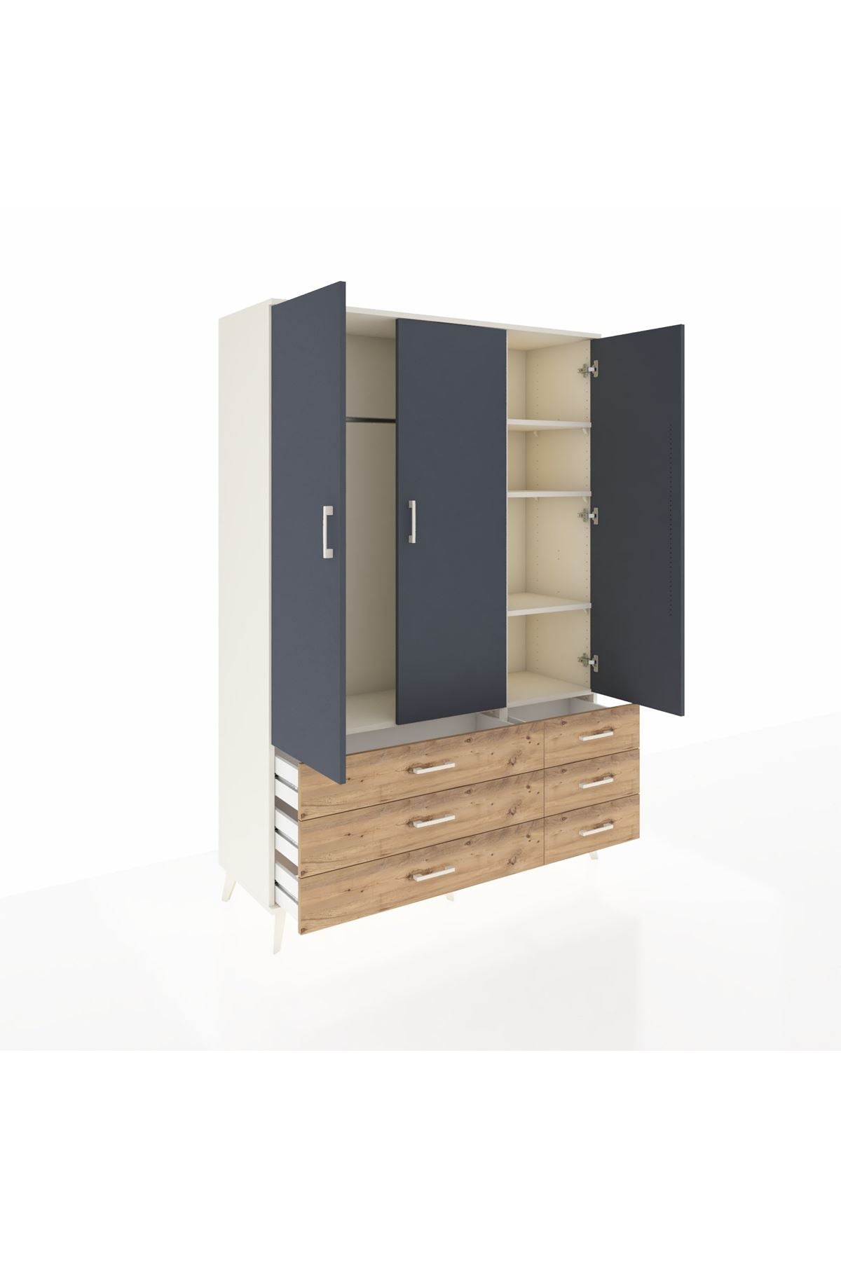 Hyperion Dolap 5 Raflı 6 Çekmeceli Tek Askılı 132x44x195 Aytaşı-Antrasit/Çam