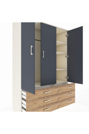 Hyperion Dolap 5 Raflı 6 Çekmeceli Tek Askılı 132x44x195 Aytaşı-Antrasit/Çam