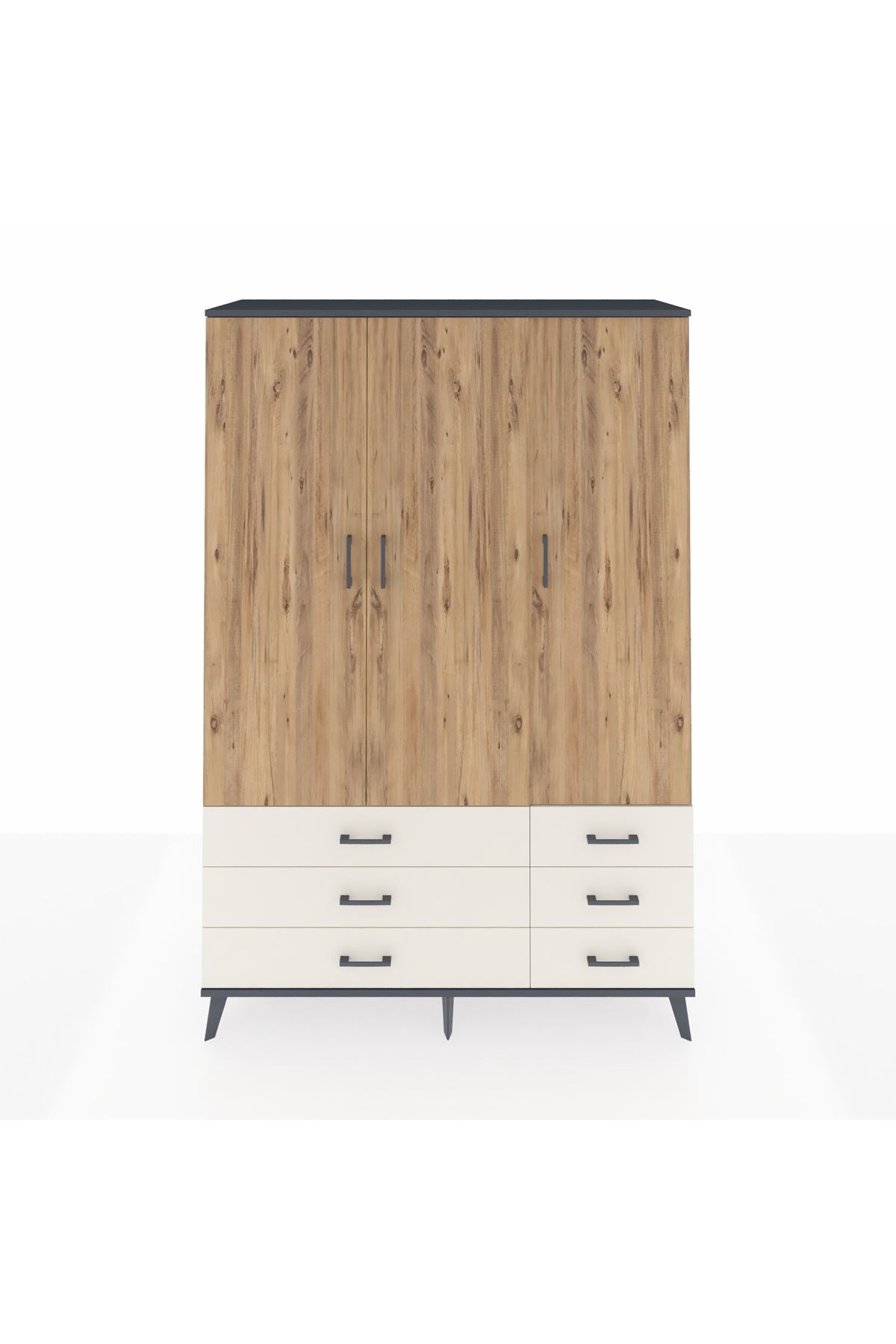 Hyperion Dolap 5 Raflı 6 Çekmeceli Tek Askılı 132x44x195 Antrasit-Çam/Aytaşı