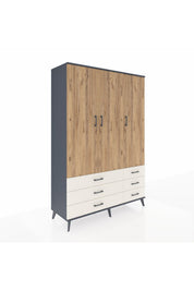 Hyperion Dolap 5 Raflı 6 Çekmeceli Tek Askılı 132x44x195 Antrasit-Çam/Aytaşı