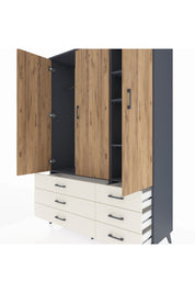 Hyperion Dolap 5 Raflı 6 Çekmeceli Tek Askılı 132x44x195 Antrasit-Çam/Aytaşı