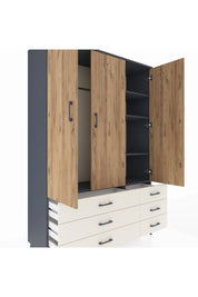 Hyperion Dolap 5 Raflı 6 Çekmeceli Tek Askılı 132x44x195 Antrasit-Çam/Aytaşı