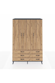 Hyperion Dolap 5 Raflı 6 Çekmeceli Tek Askılı 132x44x195 Antrasit-Çam/Çam