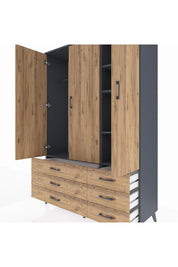 Hyperion Dolap 5 Raflı 6 Çekmeceli Tek Askılı 132x44x195 Antrasit-Çam/Çam