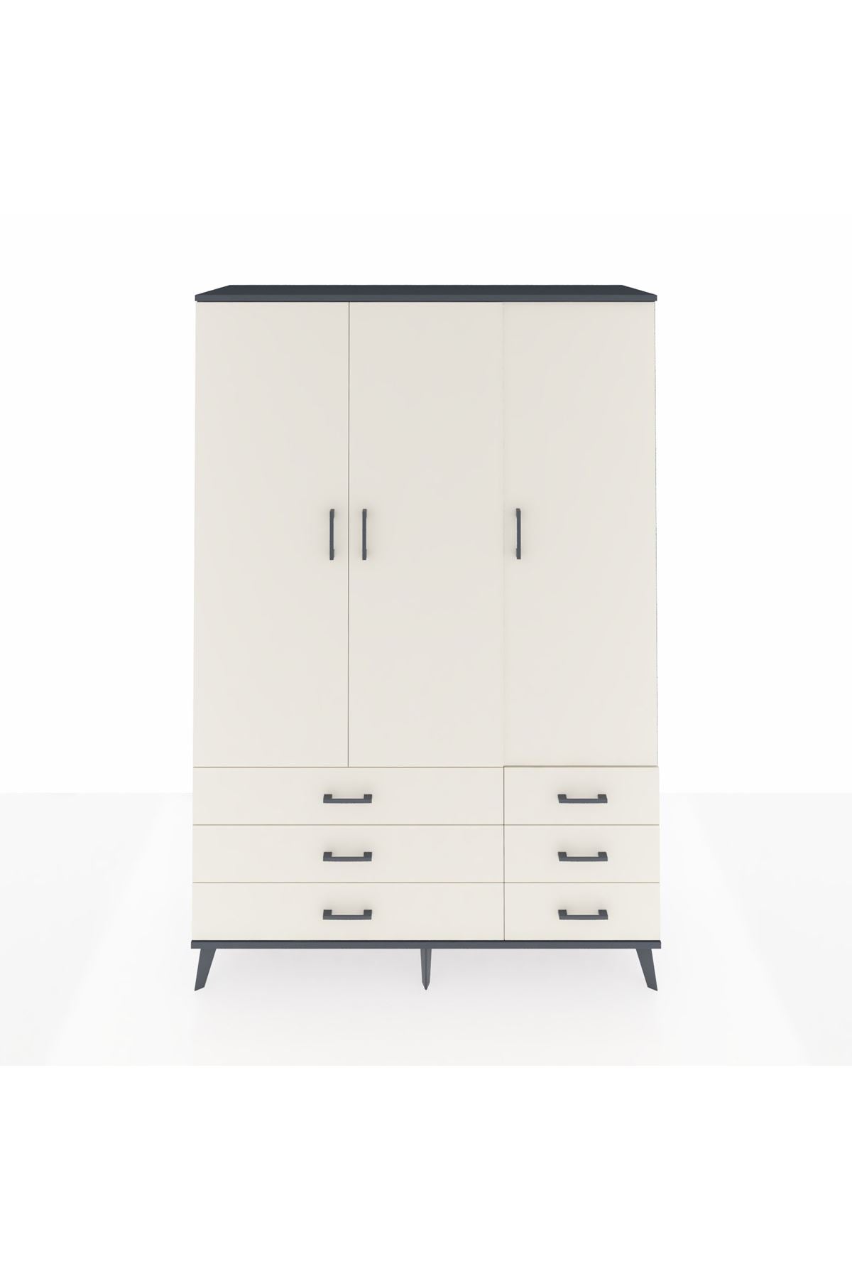 Hyperion Dolap 5 Raflı 6 Çekmeceli Tek Askılı 132x44x195 Antrasit-Aytaşı/Aytaşı