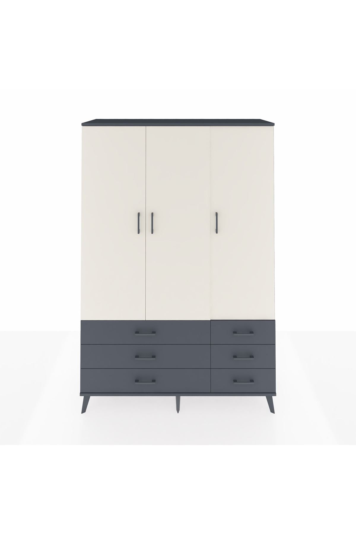 Hyperion Dolap 5 Raflı 6 Çekmeceli Tek Askılı 132x44x195 Antrasit-Aytaşı/Antrasit