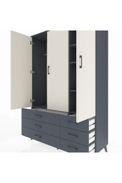 Hyperion Dolap 5 Raflı 6 Çekmeceli Tek Askılı 132x44x195 Antrasit-Aytaşı/Antrasit