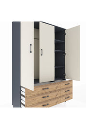 Hyperion Dolap 5 Raflı 6 Çekmeceli Tek Askılı 132x44x195 Antrasit-Aytaşı/Çam