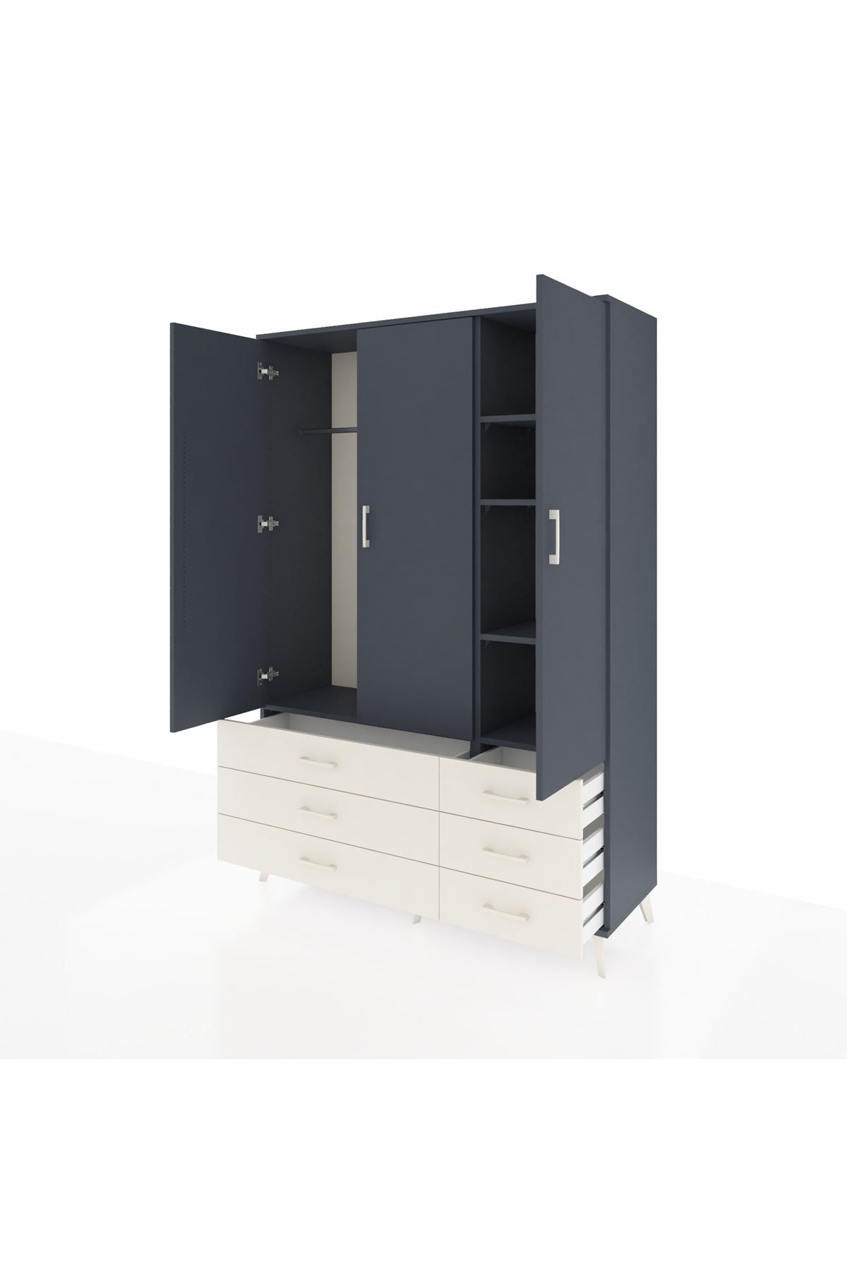 Hyperion Dolap 5 Raflı 6 Çekmeceli Tek Askılı 132x44x195 Antrasit-Antrasit/Aytaşı