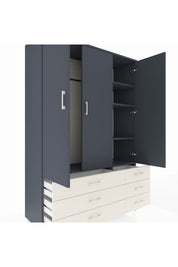 Hyperion Dolap 5 Raflı 6 Çekmeceli Tek Askılı 132x44x195 Antrasit-Antrasit/Aytaşı