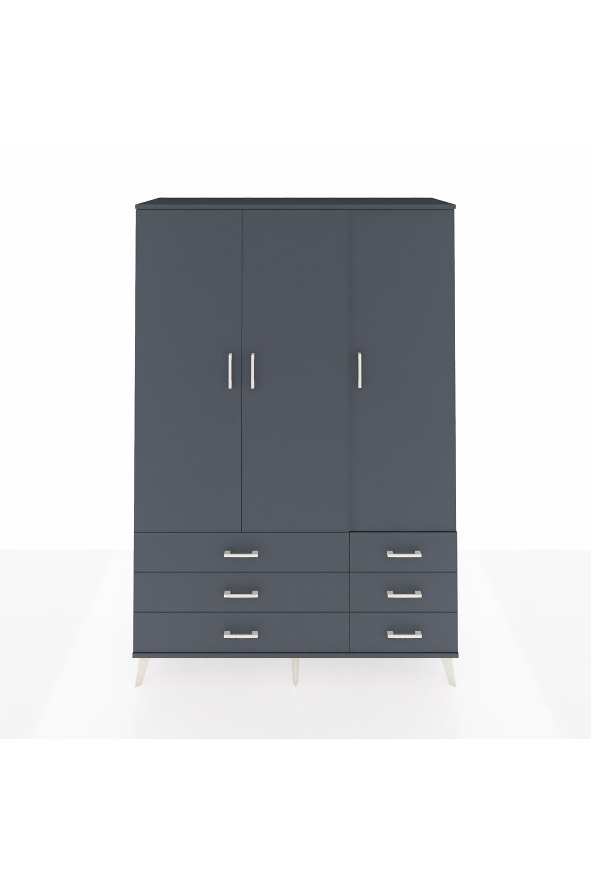 Hyperion Dolap 5 Raflı 6 Çekmeceli Tek Askılı 132x44x195 Antrasit-Antrasit/Antrasit