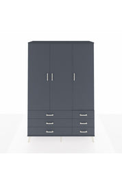 Hyperion Dolap 5 Raflı 6 Çekmeceli Tek Askılı 132x44x195 Antrasit-Antrasit/Antrasit