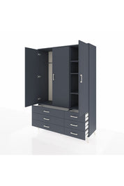 Hyperion Dolap 5 Raflı 6 Çekmeceli Tek Askılı 132x44x195 Antrasit-Antrasit/Antrasit