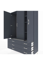 Hyperion Dolap 5 Raflı 6 Çekmeceli Tek Askılı 132x44x195 Antrasit-Antrasit/Antrasit