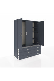 Hyperion Dolap 5 Raflı 6 Çekmeceli Tek Askılı 132x44x195 Antrasit-Antrasit/Antrasit