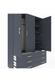 Hyperion Dolap 5 Raflı 6 Çekmeceli Tek Askılı 132x44x195 Antrasit-Antrasit/Antrasit