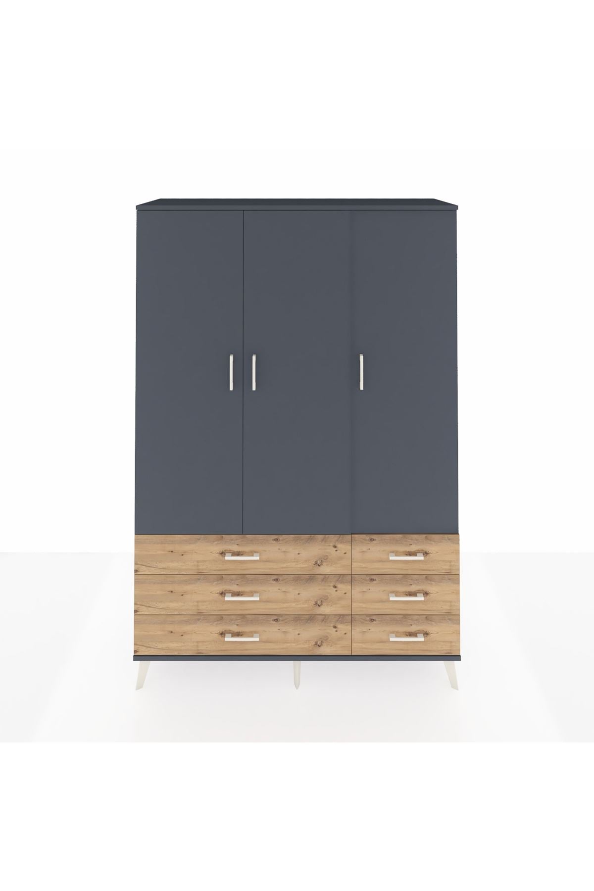 Hyperion Dolap 5 Raflı 6 Çekmeceli Tek Askılı 132x44x195 Antrasit-Antrasit/Çam