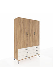 Hyperion Dolap 5 Raflı 6 Çekmeceli Tek Askılı 132x44x195 Çam-Çam/Aytaşı