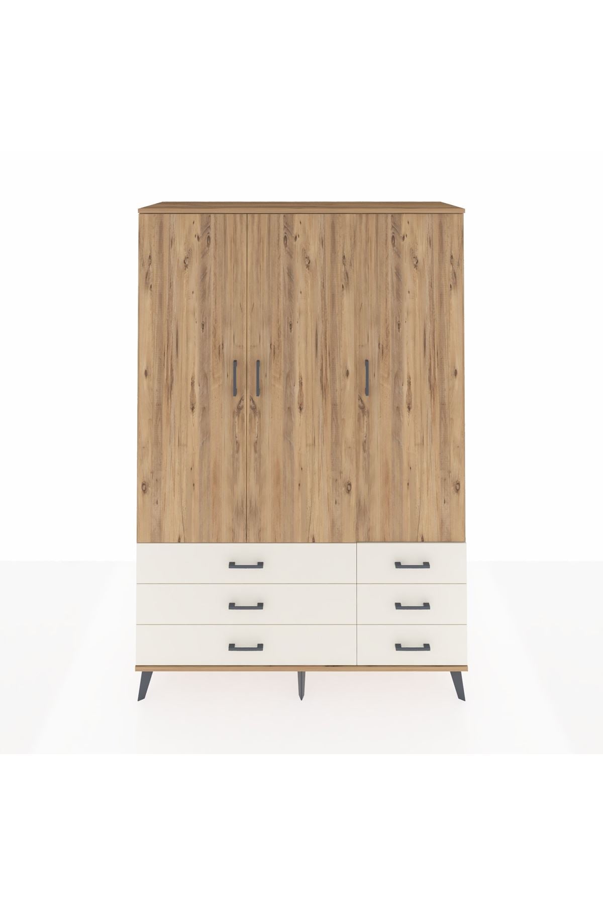 Hyperion Dolap 5 Raflı 6 Çekmeceli Tek Askılı 132x44x195 Çam-Çam/Aytaşı