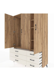 Hyperion Dolap 5 Raflı 6 Çekmeceli Tek Askılı 132x44x195 Çam-Çam/Aytaşı