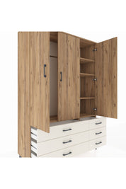 Hyperion Dolap 5 Raflı 6 Çekmeceli Tek Askılı 132x44x195 Çam-Çam/Aytaşı
