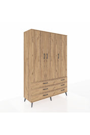 Hyperion Dolap 5 Raflı 6 Çekmeceli Tek Askılı 132x44x195 Çam-Çam/Çam