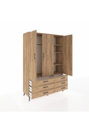 Hyperion Dolap 5 Raflı 6 Çekmeceli Tek Askılı 132x44x195 Çam-Çam/Çam