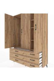 Hyperion Dolap 5 Raflı 6 Çekmeceli Tek Askılı 132x44x195 Çam-Çam/Çam