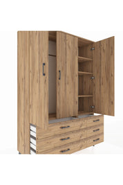 Hyperion Dolap 5 Raflı 6 Çekmeceli Tek Askılı 132x44x195 Çam-Çam/Çam