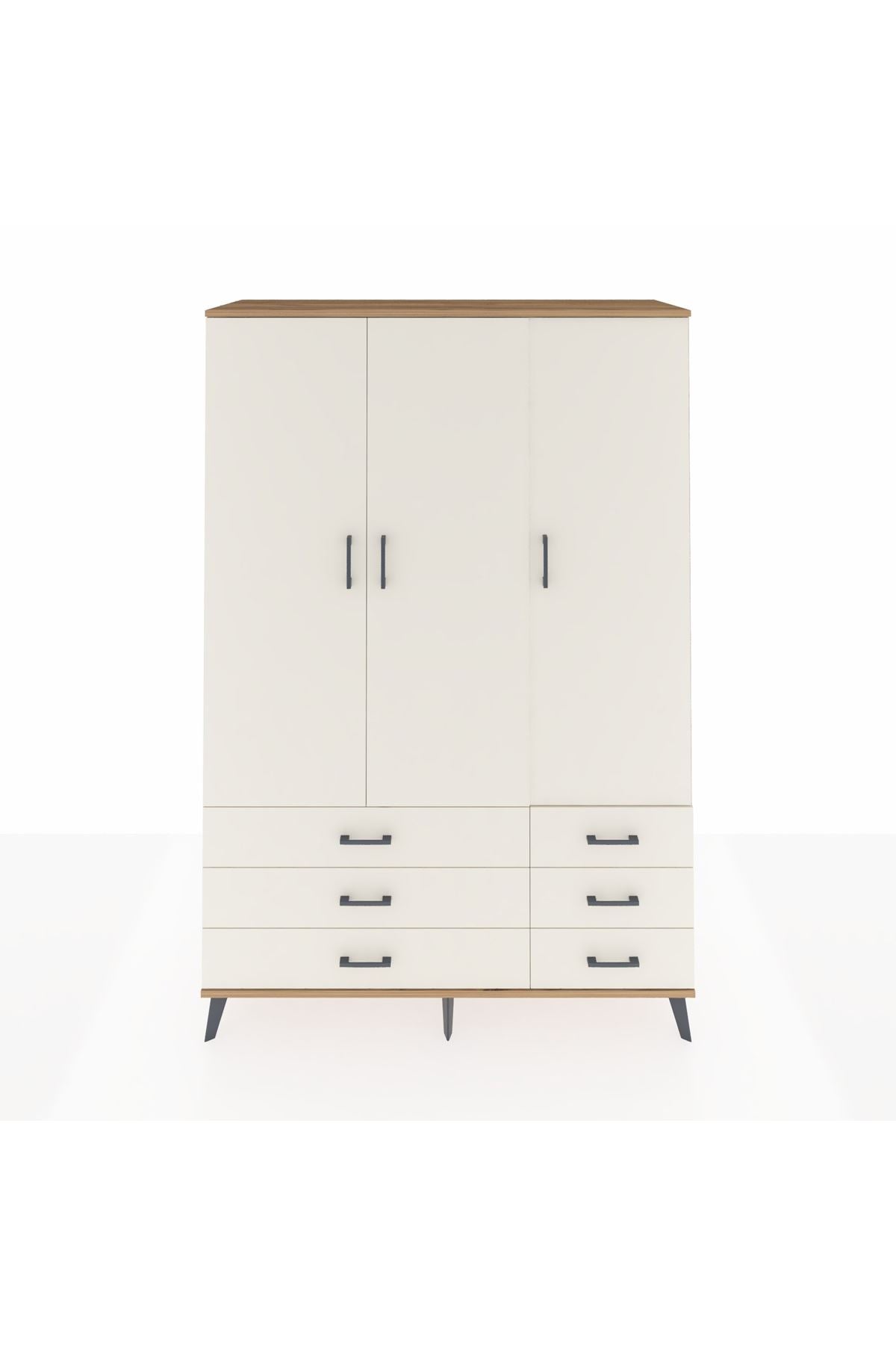 Hyperion Dolap 5 Raflı 6 Çekmeceli Tek Askılı 132x44x195 Çam-Aytaşı/Aytaşı