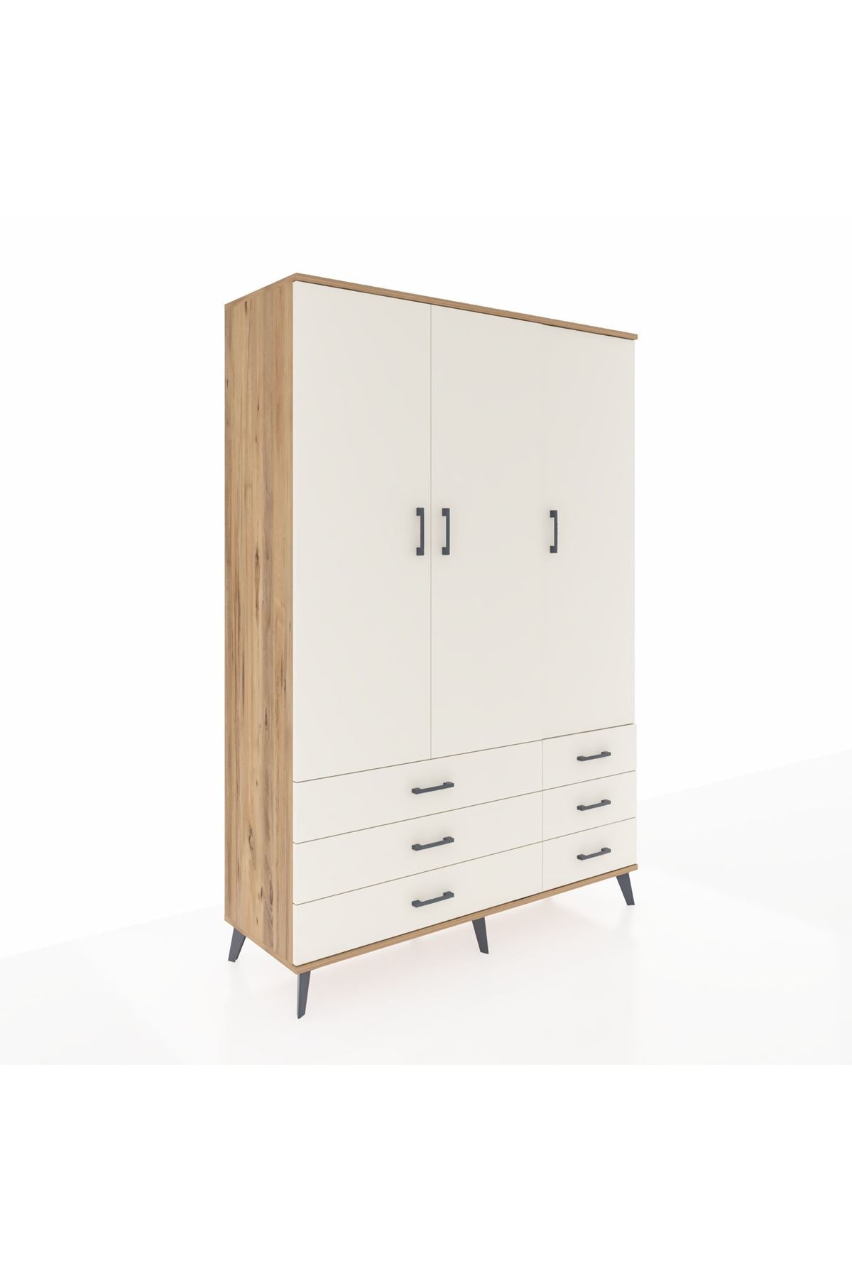 Hyperion Dolap 5 Raflı 6 Çekmeceli Tek Askılı 132x44x195 Çam-Aytaşı/Aytaşı