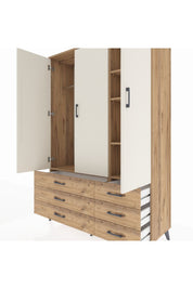 Hyperion Dolap 5 Raflı 6 Çekmeceli Tek Askılı 132x44x195 Çam-Aytaşı/Çam
