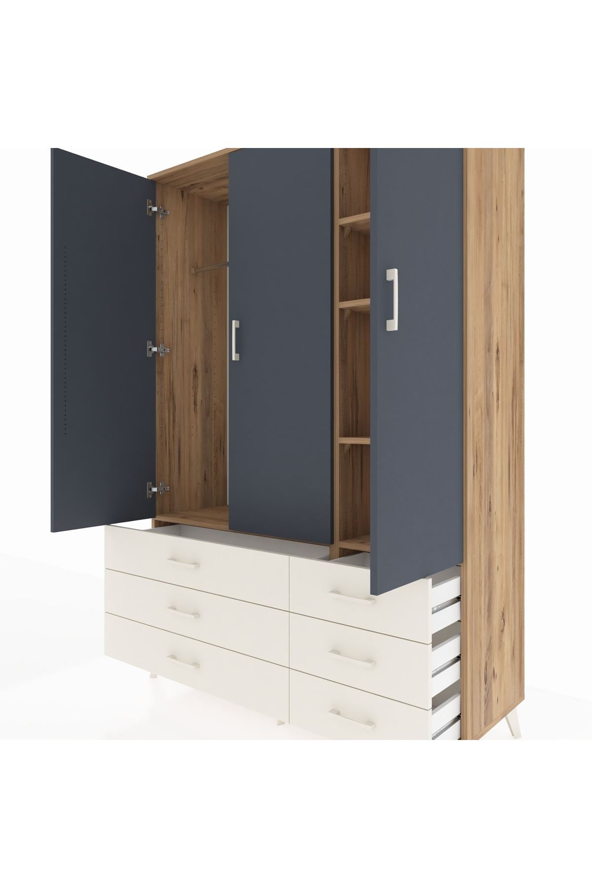 Hyperion Dolap 5 Raflı 6 Çekmeceli Tek Askılı 132x44x195 Çam-Antrasit/Aytaşı