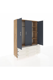 Hyperion Dolap 5 Raflı 6 Çekmeceli Tek Askılı 132x44x195 Çam-Antrasit/Aytaşı