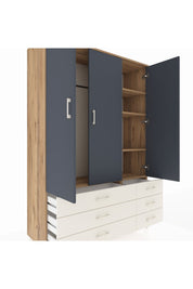 Hyperion Dolap 5 Raflı 6 Çekmeceli Tek Askılı 132x44x195 Çam-Antrasit/Aytaşı