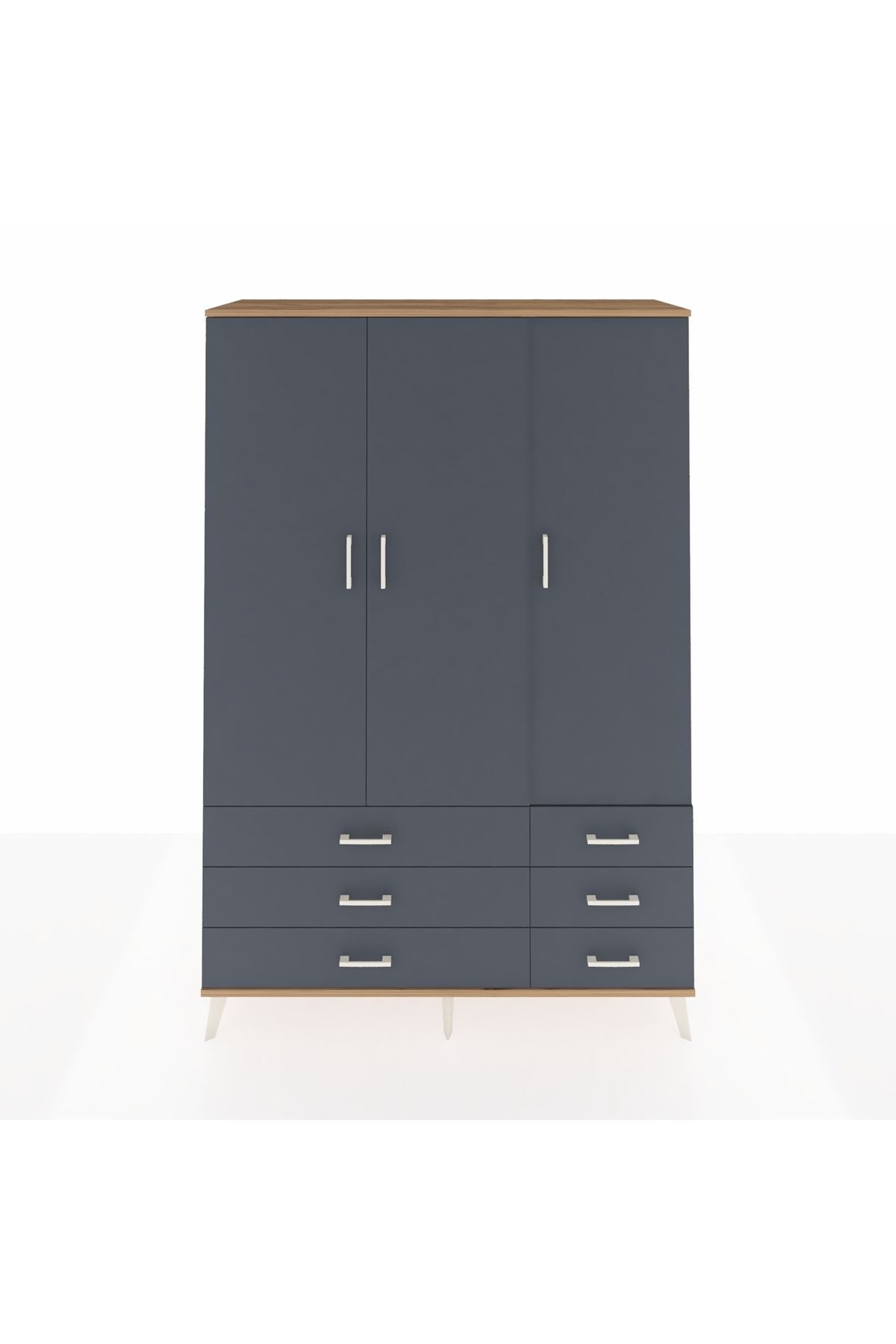 Hyperion Dolap 5 Raflı 6 Çekmeceli Tek Askılı 132x44x195 Çam-Antrasit/Antrasit