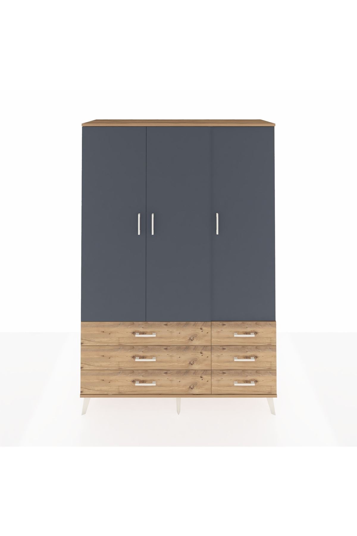 Hyperion Dolap 5 Raflı 6 Çekmeceli Tek Askılı 132x44x195 Çam-Antrasit/Çam