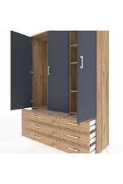 Hyperion Dolap 5 Raflı 6 Çekmeceli Tek Askılı 132x44x195 Çam-Antrasit/Çam