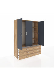 Hyperion Dolap 5 Raflı 6 Çekmeceli Tek Askılı 132x44x195 Çam-Antrasit/Çam